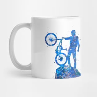 Downhill mountain bike watercolor blue art Mug